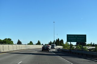 I-105 / OR 126 east cross the Willamette River ahead of Exit 1 to Delta Highway. Delta Highway (OR 132) joins Eugene-Springfield Highway with the Valley River Center shopping complex and Eugene Airport (EUG) located to the northwest along OR 99.