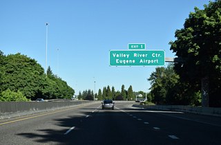Delta Highway (OR 132) joins Interstate 105 / OR 126 with Eugene Airport (EUG) in the northwest section of the metro area and Valley River Center shopping mall adjacent to Exit 1.