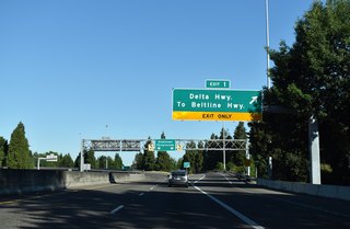 I-105 / OR 126 turn south at Exit 1 to Delta Highway, crossing the Willamette River into central Eugene.