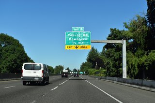 Upcoming Exit 2 is a split diamond interchange with Coburg Road and connections to Country Club Road and Martin Luther King, Jr Boulevard.