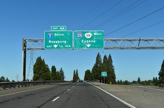 Interstate 105 follows the remaining 3.49 miles of the Eugene-Springfield Highway (OR 126) west into central Eugene from a directional cloverleaf interchange with I-5.