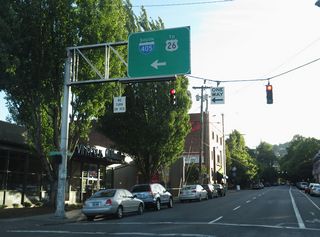 An entrance ramp to Interstate 405 south lowers from NW 16th Avenue onto the Stadium Freeway two blocks south of Glisan Street in Portland..