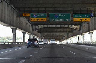 I-405 defaults with two lanes onto Interstate 5 north through the Humbolt and Kenton areas of north Portland beyond the ramp taking U.S. 30 east onto I-5 southbound.