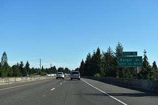 A diamond interchange (Exit 5) joins OR 569 east with Barger Drive in the Bethel-Danebo neighborhood of Eugene.