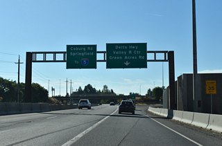 Delta Highway (OR 132) is a two mile freeway joining Beltline Highway with I-105/OR 126 to Downtown Eugene. To the north, Delta Highway connects with Green Acres Road. The Valley River Center mall is located at the south end of Delta Highway.