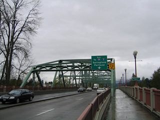 Views of the Coburg Road crossing of the Willamette River north of downtown Eugene. The span officially is known as the "Ferry Street Bridge".