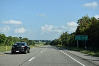 Findley Lake, New York represents the next exit along Interstate 86 eastbound.