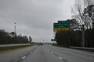 Interstate 26 climbs to 400 feet above sea level at the parclo interchange (Exits 91 B/A) with Columbia Avenue.