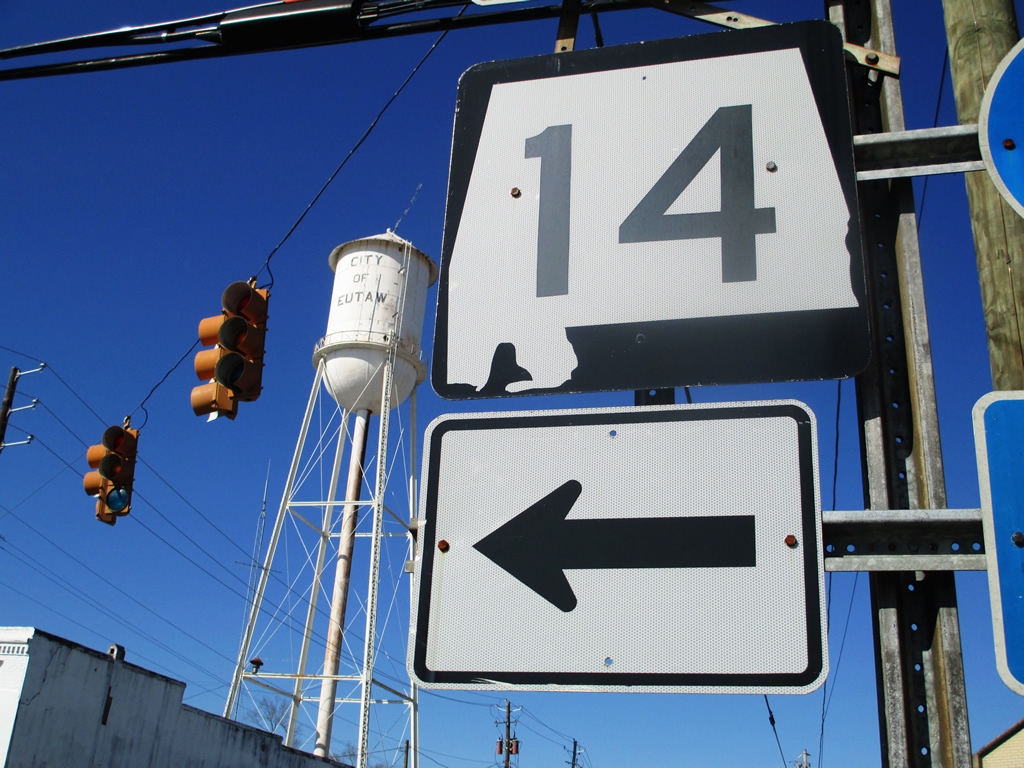 Alabama 14 at the intersection with U.S. 11 & 43 in Eutaw.