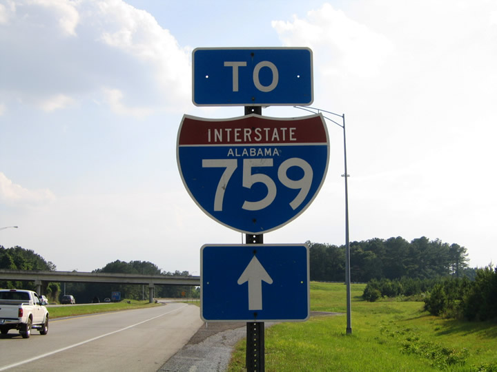 Trailblazer posted on the Exit 182 off-ramp to Interstate 759 east from Interstate 59 south.