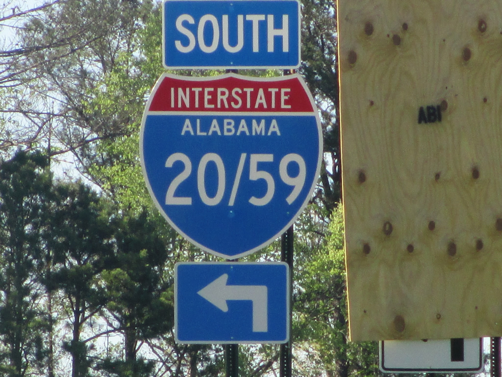 Rare instance of a split numbered shield for Interstates 20 and 59 near Eutaw.