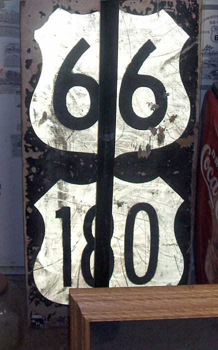 Guide sign in an antique shop at Jackrabbit Trade Post on old US-66.  
