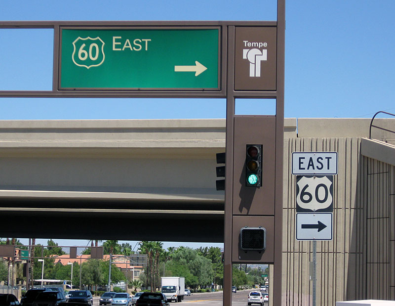 The city of Tempe installed the inadvertently old-style outline shield, to go with the standard Arizona DOT surface-level sign.