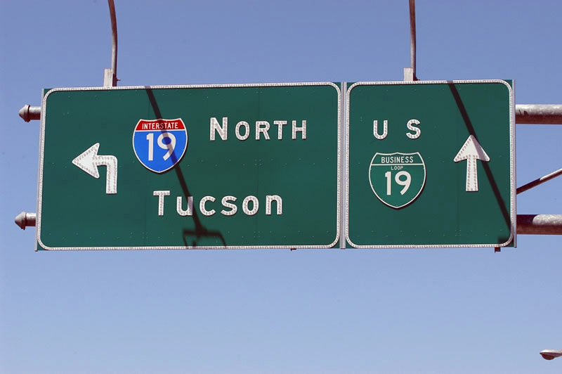 Split between Business Loop I-19 and spur to Interstate 19 in Nogales. The Business Loop 19 shield was originally US-89.