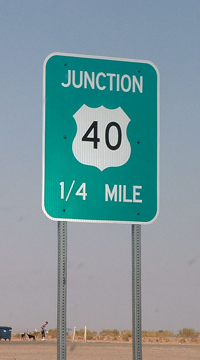 Error guide sign for Interstate 40 near Jackrabbit Trading Post.