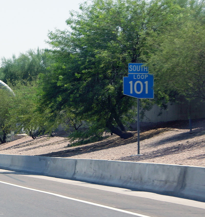 This 101 sign was intended for green sign use, but was mounted on a pole.  Note the cutout to the approximate shape of Arizona.
