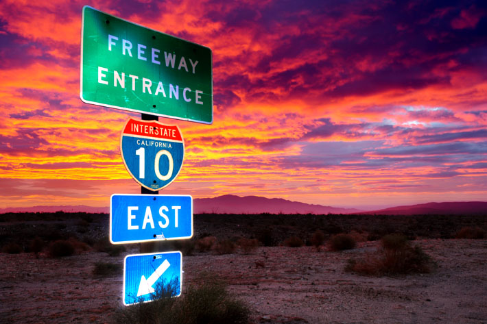 Sunrise near the south entrance to Joshua Tree National Park.