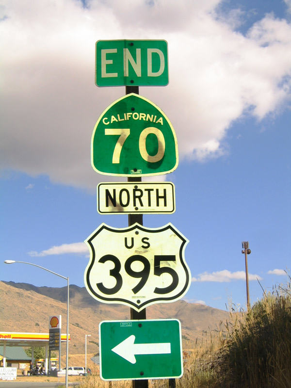 End California 70, north U.S. 395 shield assembly posted at U.S. 395 Exit 8.
