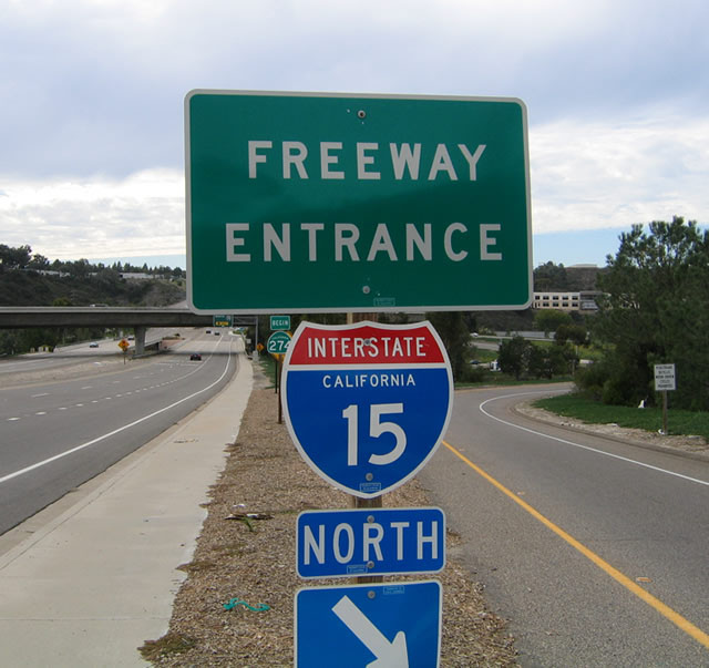 I-15 freeway entrance shield on westbound Balboa Avenue (former California 274)/Exit 8.