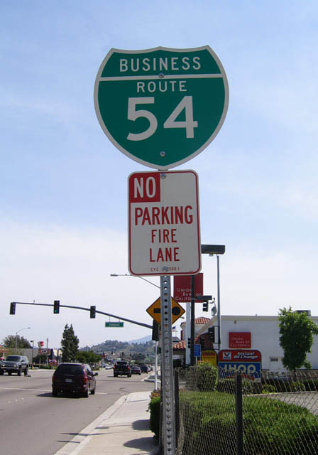 First southbound Business Route 54 shield on Second Street (former California 54) in El Cajon.