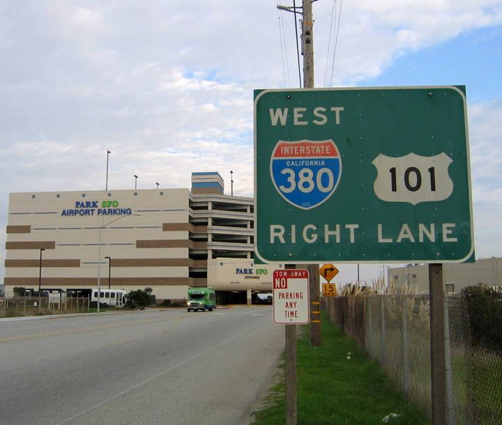 Eastbound frontage road near San Francisco International Airport and eastern terminus of I-380.
