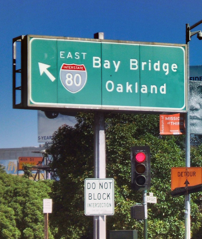 Experimental guide sign with internal lighting. At the foot of the Bay Bridge in San Francisco.