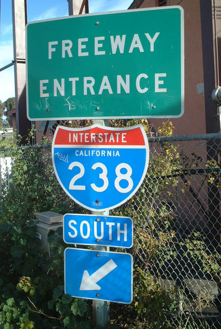 Freeway entrance shield at California 185 interchange.