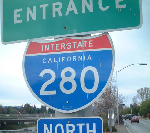 Freeway entrance shield in San Jose east of California 17/Interstate 880 interchange.