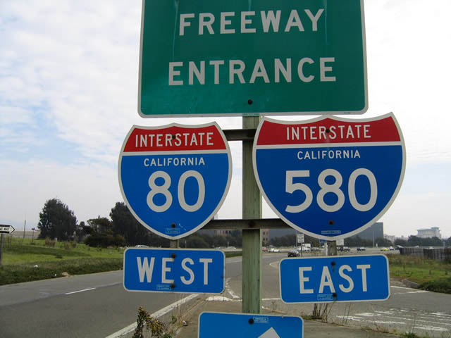 Westbound California 13 freeway entrance to southbound Interstate 80-580.