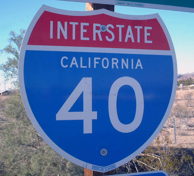Freeway entrance shield near Daggett (Exit 5) east of Barstow.