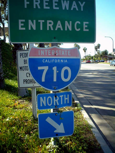 Freeway entrance shield near Queen Mary in Long Beach.