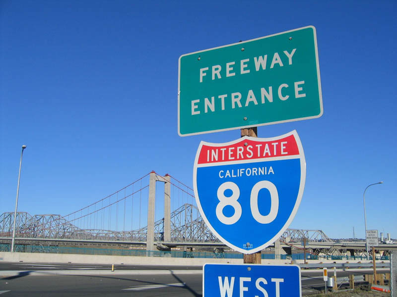 Freeway entrance shield assembly at south end of Alfred Zampa (Carquinez Bridge).