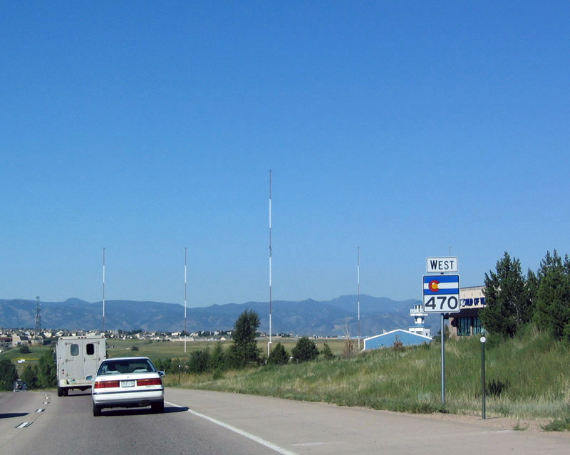 Westbound Colorado 470 approaching Colorado 177, University Boulevard.