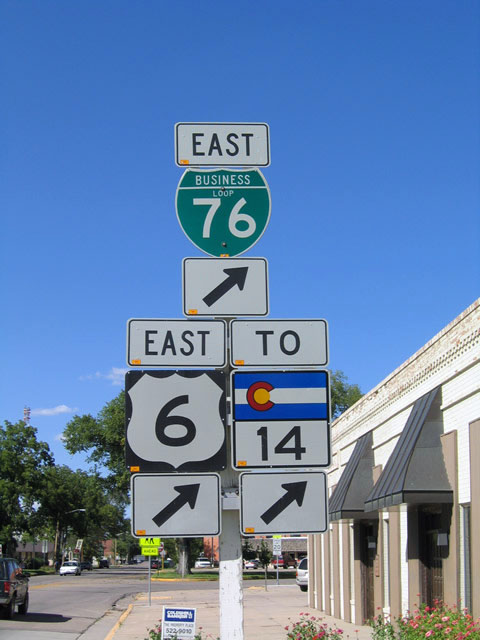 Eastbound Business Loop I-76 and U.S. 6 in Sterling prior to junction with Colorado 14 or U.S. 138.