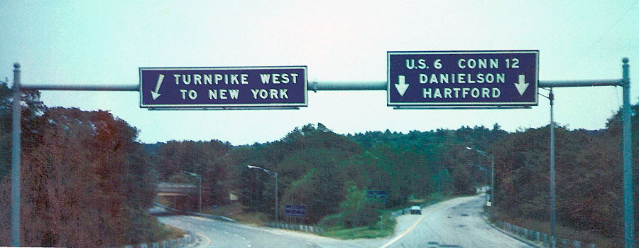 Original blue Connecticut Turnpike guide sign.