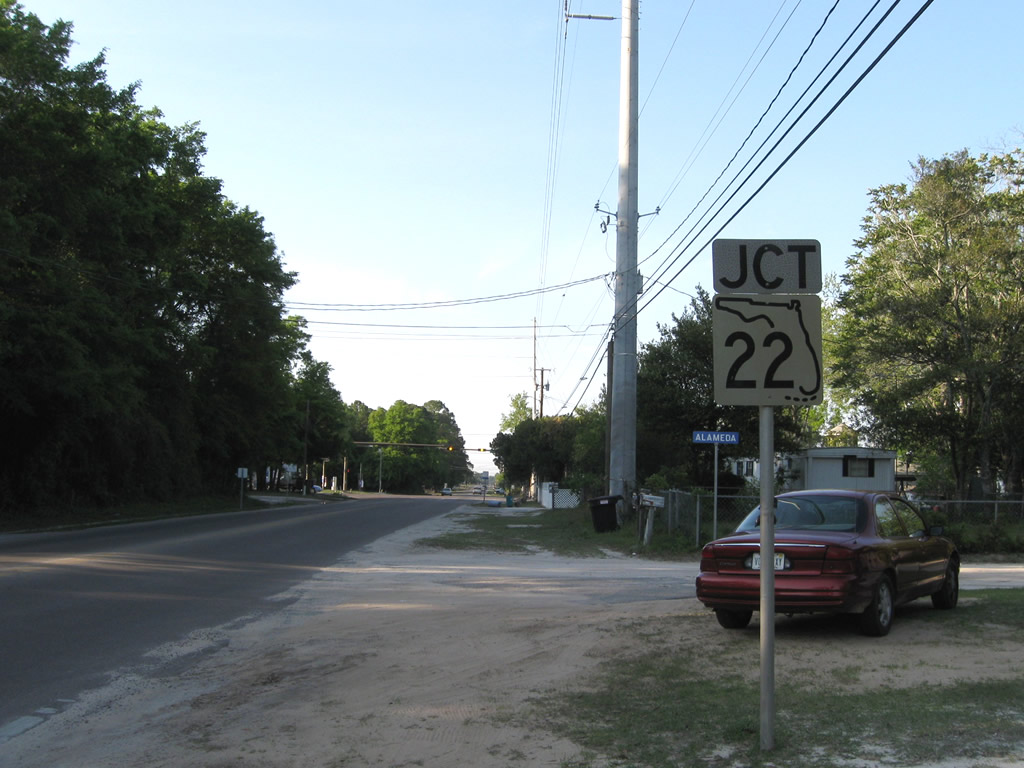 Northbound Bob Little Road (former Florida 22A) approaching Florida 22.