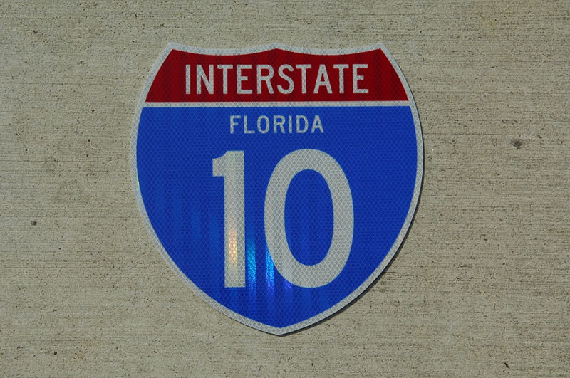 A 12x12 inch replica using standard FDOT specs for state-named Interstate shields.
