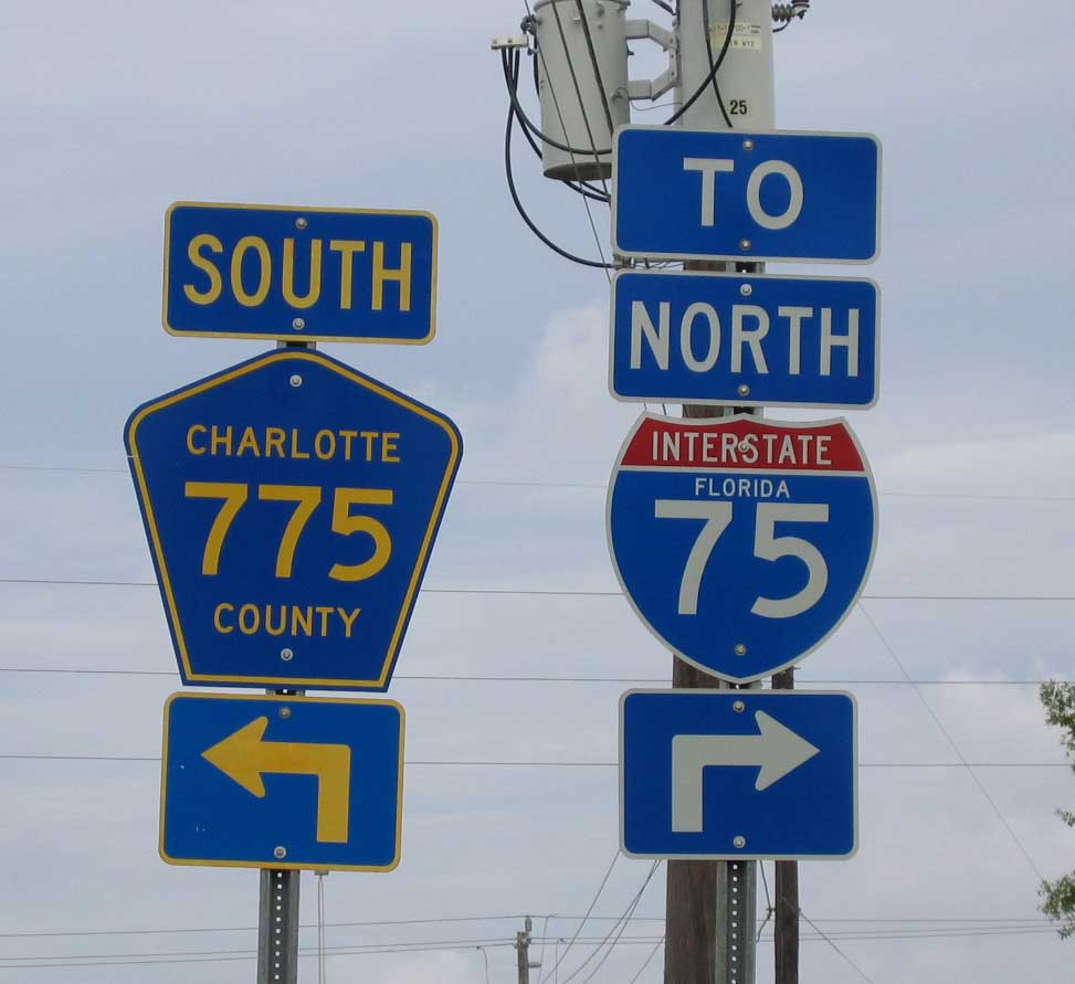 Trailblazer to Interstate 75 on southbound Charlotte County Route 775.