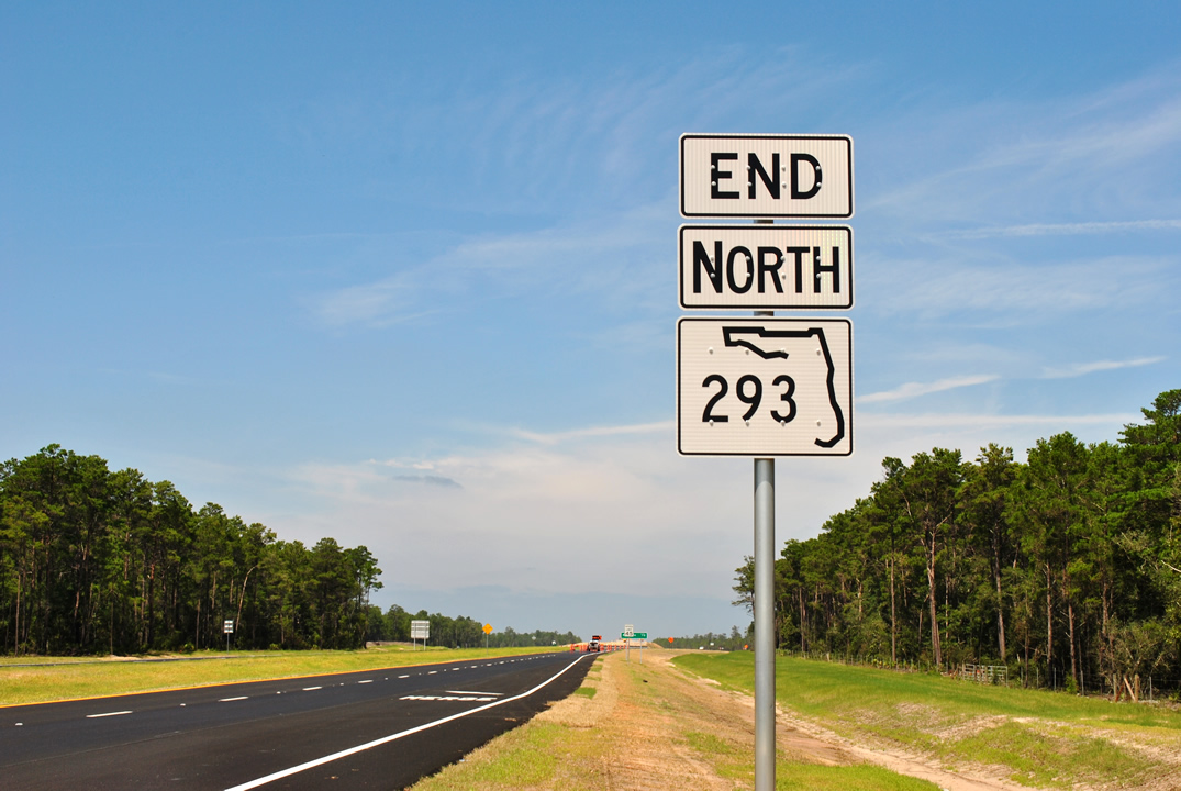 Toll Florida 293 north approaching its temporary terminus at Range Road in Okaloosa County.