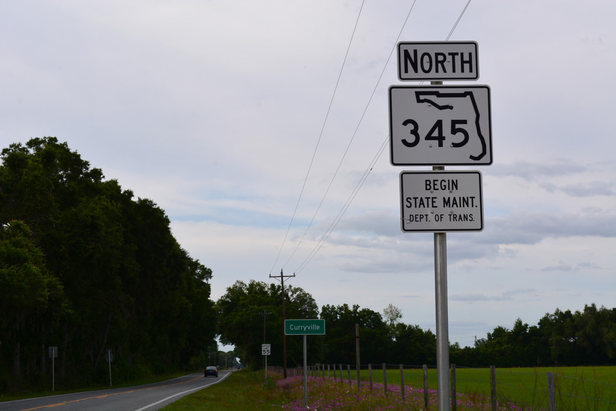 The northbound beginning of SR 345 in Levy County.