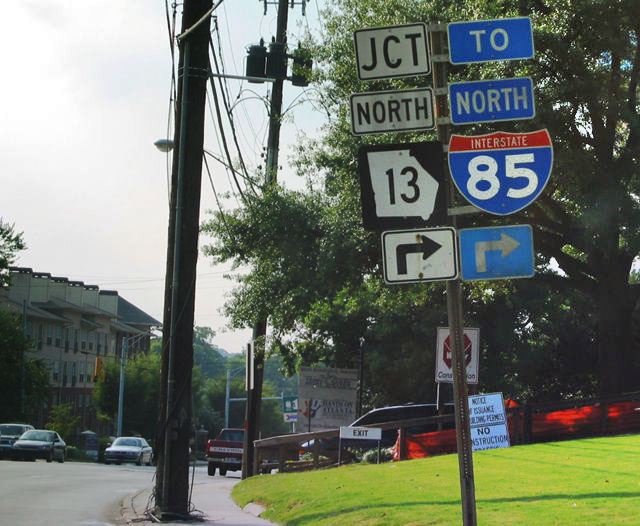 U.S. 19 northbound approaching northbound beginning of Georgia 13 - Atlanta.