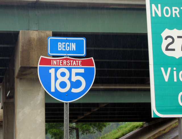 Northbound begin shield for Interstate 185.