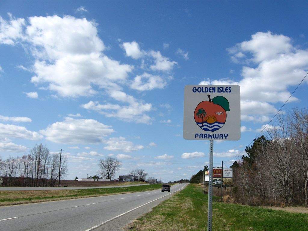 Standard trailblazer for the Golden Isles Parkway, which runs along the U.S. 341 corridor between Brunswick and Perry.