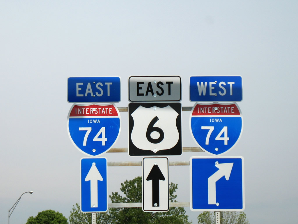 Spruce Hills Drive westbound at the Exit 2 interchange with Interstate 74 and U.S. 6 in Bettendorf.