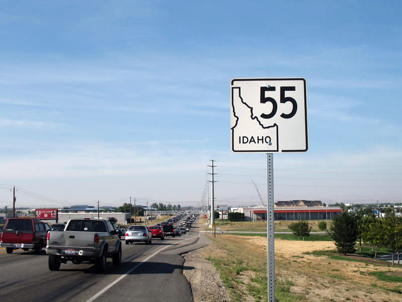 Northbound Idaho 55 after the Franklin Road intersection west of Boise.