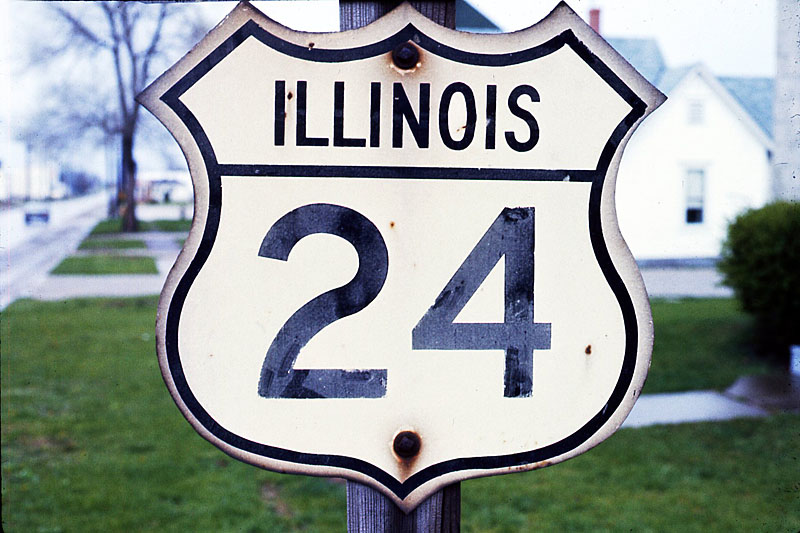 Various older-spec US-24 shields still around in 1974.  Illinois stopped using the 16" cutouts around 1970.
