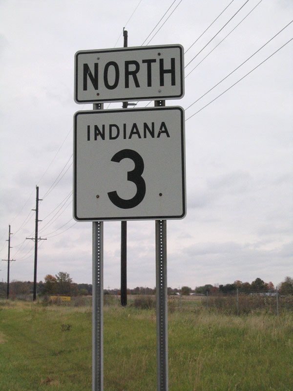 Indiana 3 southbound reassurance shield posted between New Castle and Interstate 70.