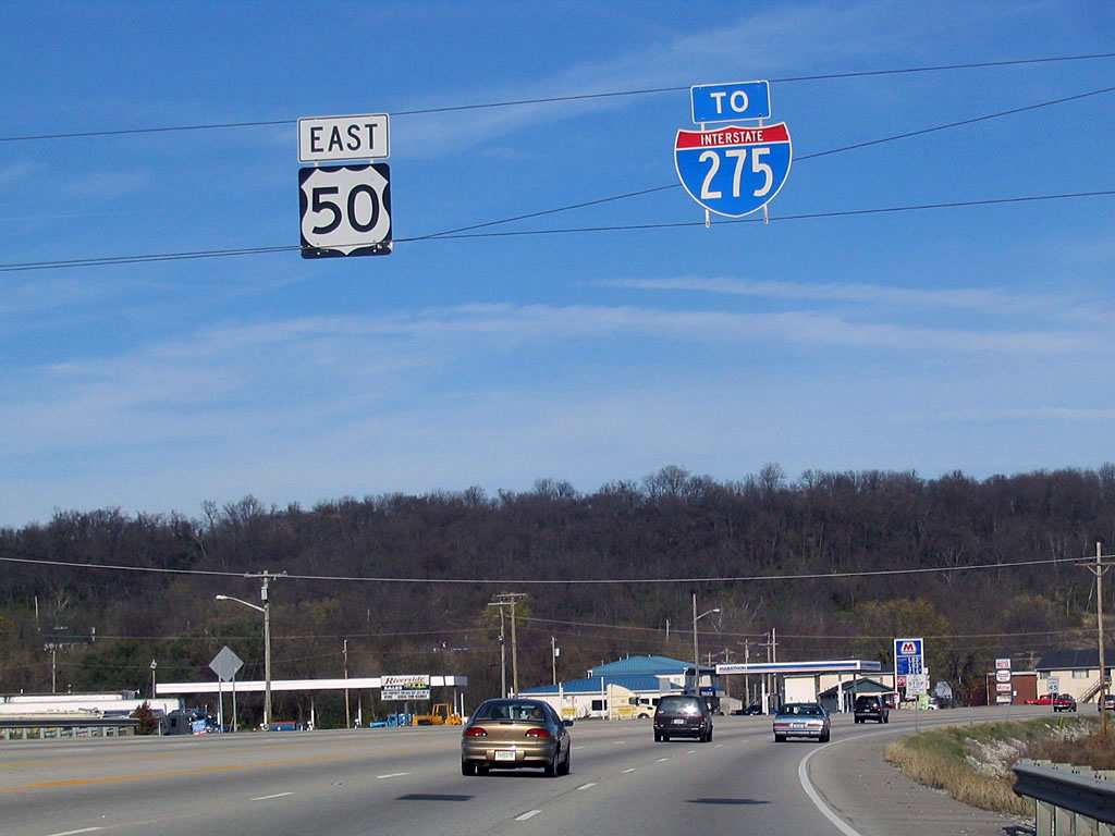 Eastbound U.S. 50 approaching Junction Interstate 275.