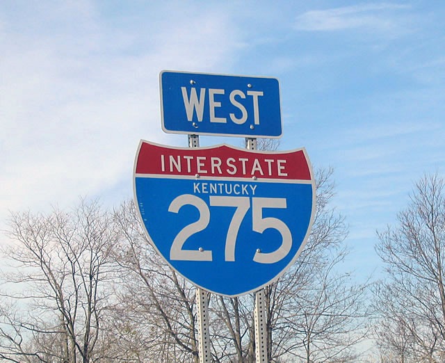 Westbound (inner loop) Interstate 275 reassurance shield after Exits 8A-B, Junction Kentucky 237 near Greater Cincinnati/Northern Kentucky International Airport (version 1).