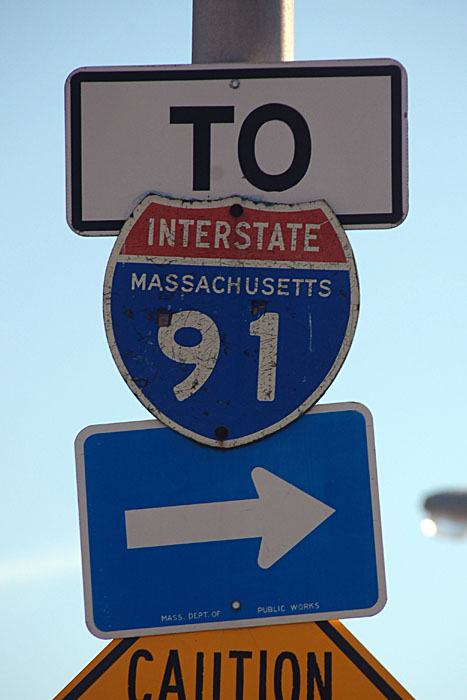 Last known state-named I-91 shield in Massachusetts. It was taken down sometime between February and April, 2010.